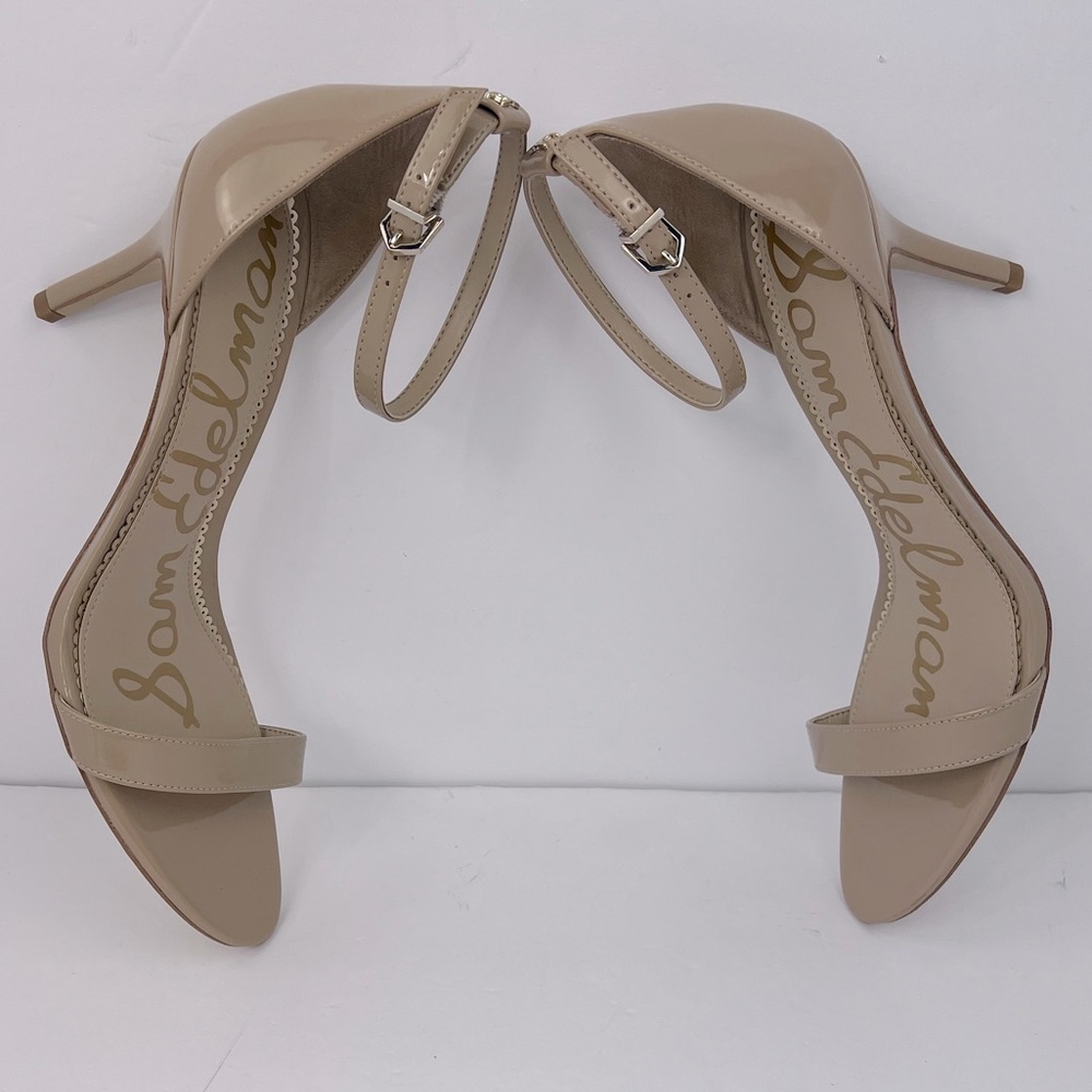SAM EDELMAN PATTI ANKLE STRAP HEEL, BEIGE SHINY PATENT, WOMENS 11, EUR 41, UK 8 - Picture 9 of 17